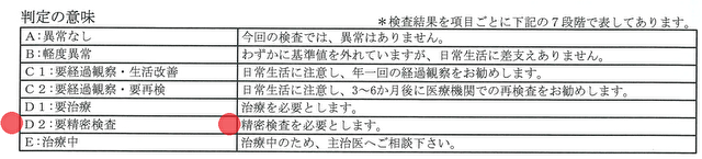 人間ドック結果報告書・判定の意味